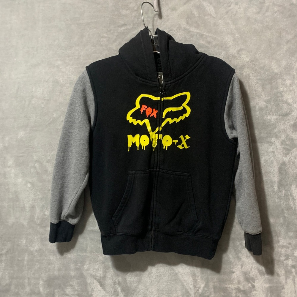Fox Racing Moto-X Boys Youth Medium Black Grey Sherpa Lined Zip Up Hoodie YM